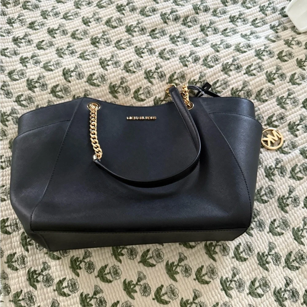 Michael Kors Black Shoulder Bag with Gold Accents